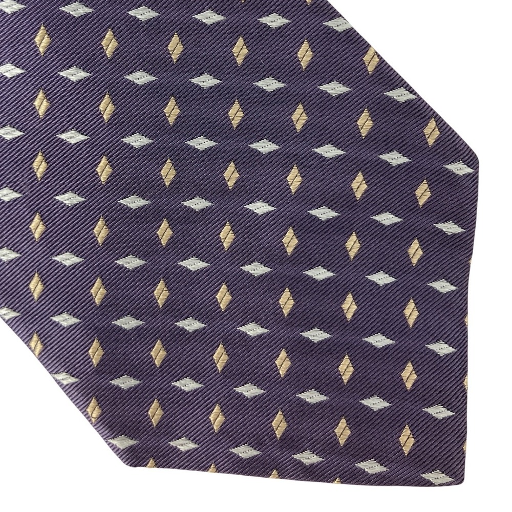 Tommy Hilfiger Necktie Mens OS Purple Tan Excellent Silk Geometric Colorblock - Picture 2 of 5